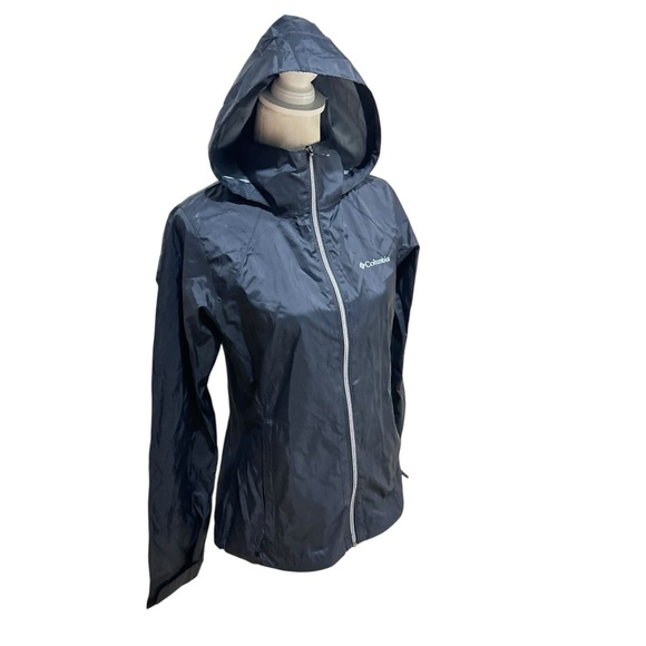 Columbia Black hooded rain nylon windbreaker zip up Jacket zip pockets small - Picture 4 of 9